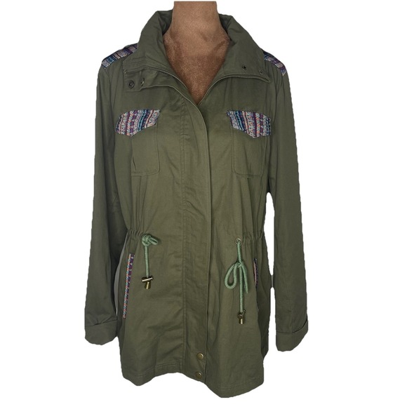 Crescent Jackets & Blazers - Crescent Anorak Jacket Military Cargo Jacket Olive Size L Embroidered Cotton NWT
